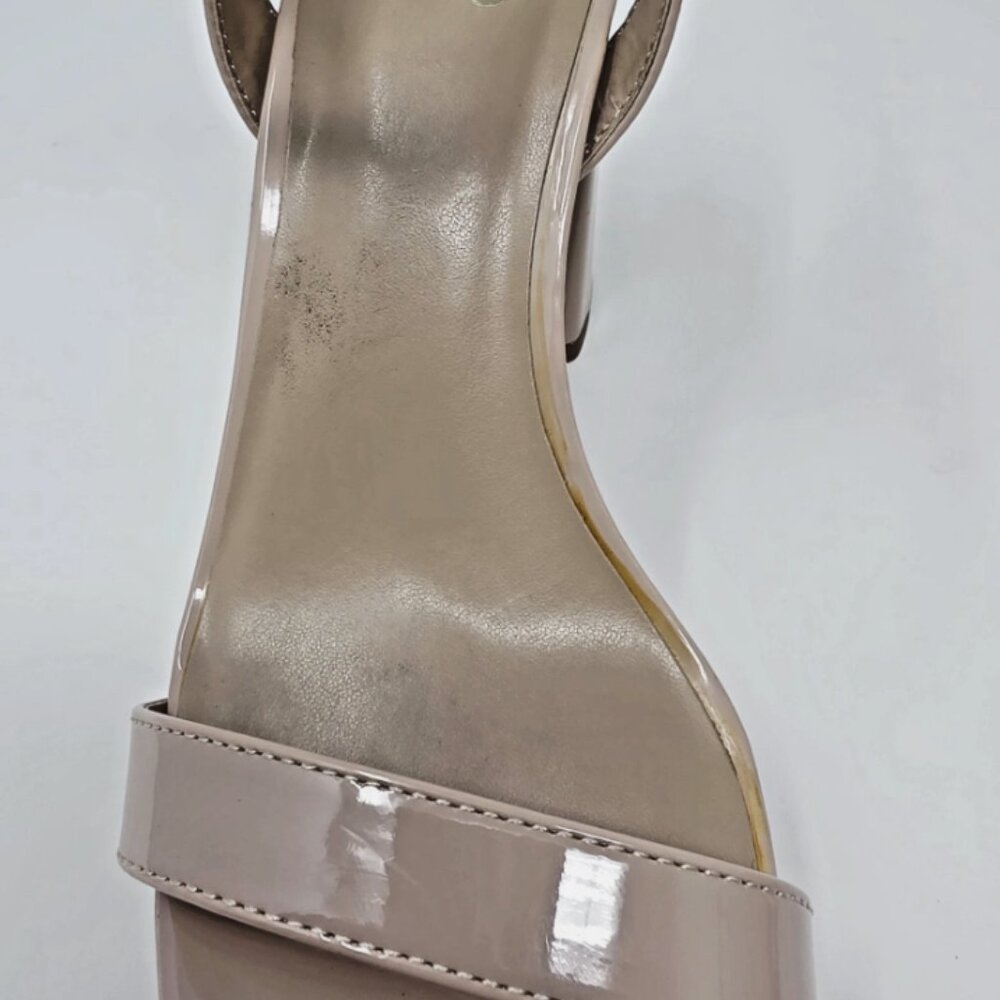Beige Nude Patent Platform Open Toe Block Heel Sandal Womens 8.5 Baddie Chunky - Picture 7 of 11